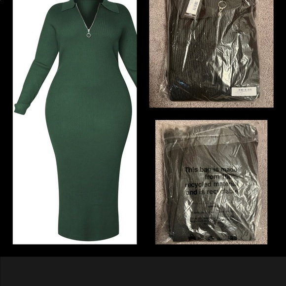 PRETTY LITTLE THING Plus Olive Half Zip Collared Detail Midaxi Dress XXL  *NEW* - Picture 2 of 3